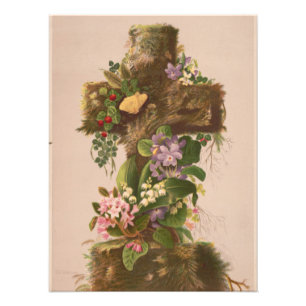 Foto Cruz floral rústica vintage, tarjeta de Pascua,