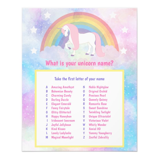 Foto ¿Cuál es el nombre de tu unicornio? (Frente)