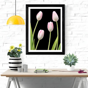 Foto Cuatro tulipanes rosados en negro