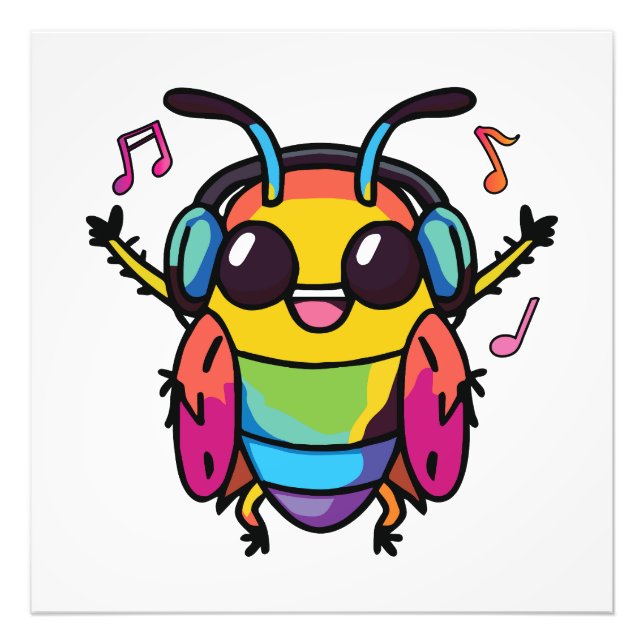 Foto Cucaracha feliz con auriculares escuchando música (Frente)