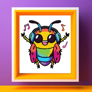 Foto Cucaracha feliz con auriculares escuchando música