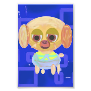 Foto Curiosa y alegre cachorro sobre geométrica azul