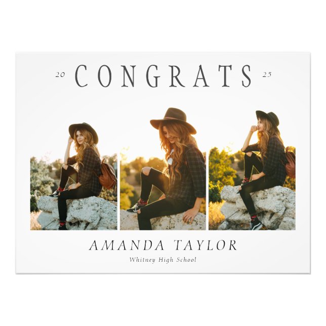 Foto Custom Graduation 3 Photo Collage Congrats Poster (Frente)