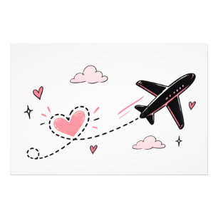 Foto Cute Airplane Heart Trail Poster   Trav Minimalist