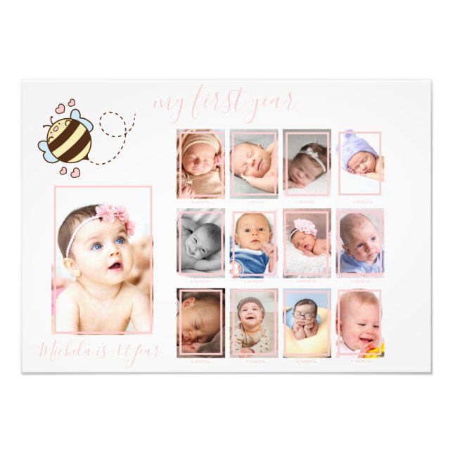 Foto Cute Bee Baby Girl My First Year Photo Wall Decour (Frente)