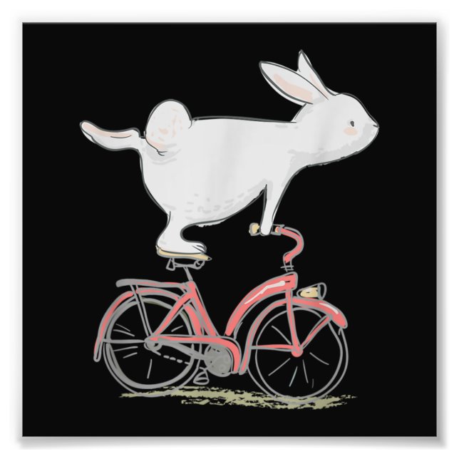 Foto Cute Bunny Rabbit On Bike Cycling Bicycle (Frente)