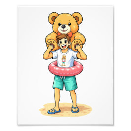 Foto Cute Cartoon Man with Giant Teddy Bear Summer Fun