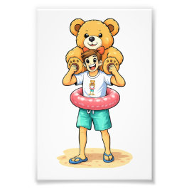 Foto Cute Cartoon Man with Giant Teddy Bear Summer Fun