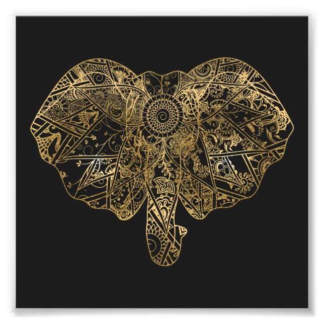 Foto Cute Elefante dibujado a mano Henna floral (Frente)