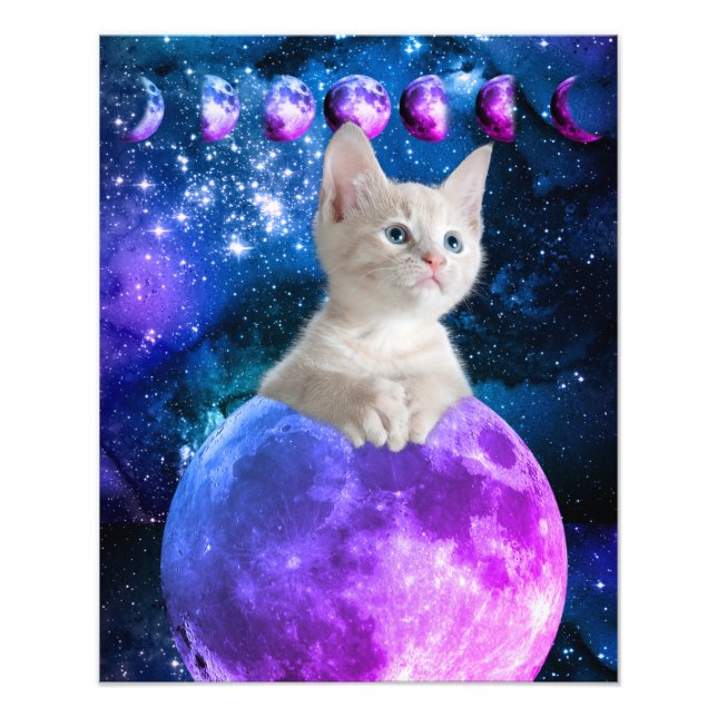 Foto Cute Gatito En La Luna De Las Estrellas Brillantes (Frente)