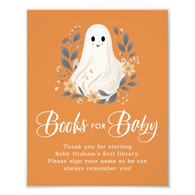 Foto Cute Ghost Fall Books for Baby Shower Sign (Frente)