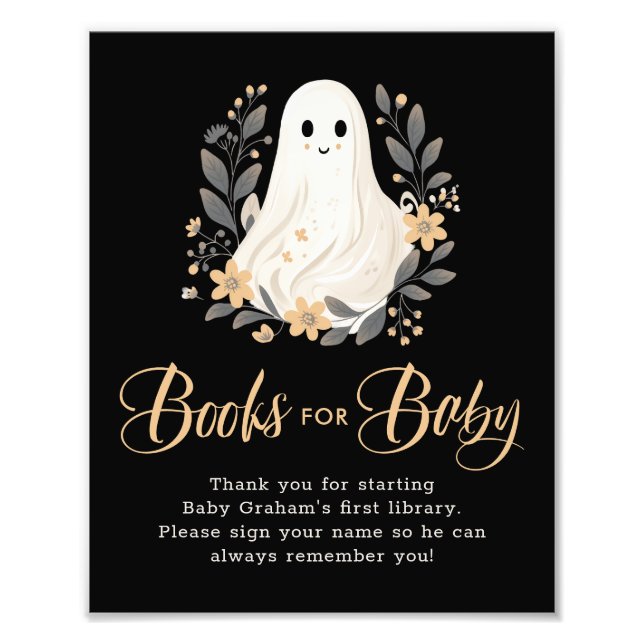Foto Cute Ghost Fall Books for Baby Shower Sign (Frente)