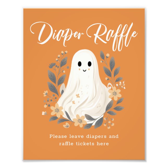 Foto Cute Ghost Fall Diaper Raffle Baby Shower Sign (Frente)