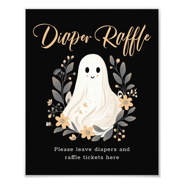 Foto Cute Ghost Fall Diaper Raffle Baby Shower Sign (Frente)