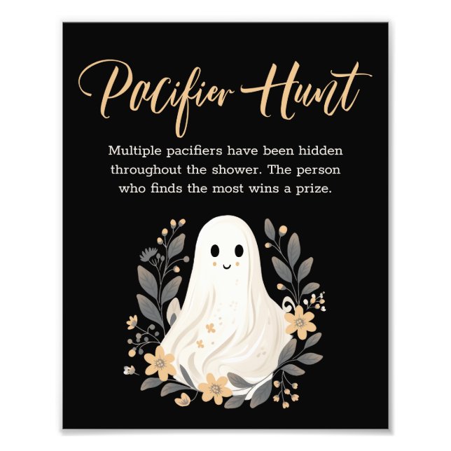 Foto Cute Ghost Fall Pacifier Hunt Baby Shower Sign (Frente)