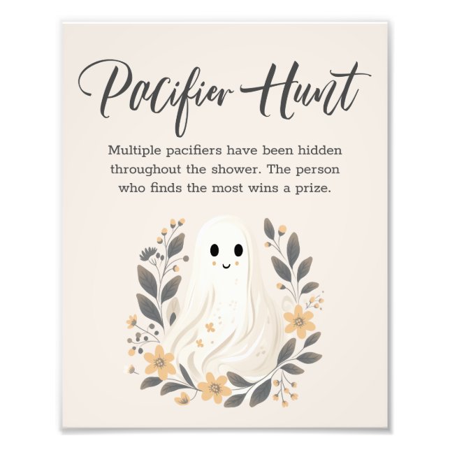 Foto Cute Ghost Fall Pacifier Hunt Baby Shower Sign (Frente)