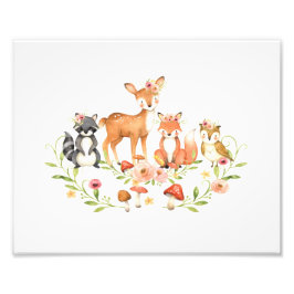 Foto Cute Greenery Woodland Animales Nursery Wall Art