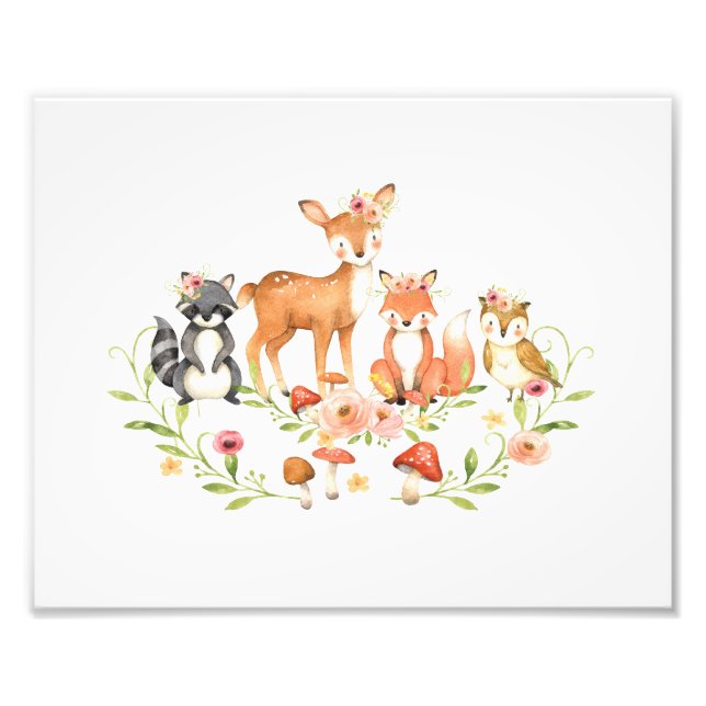Foto Cute Greenery Woodland Animales Nursery Wall Art (Frente)