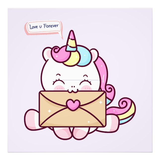 Foto Cute Kawaii Unicorn Love Illustration (Frente)