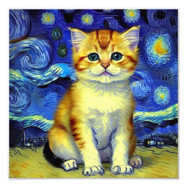 Foto Cute Kitten Starry Night Van Gogh (Frente)