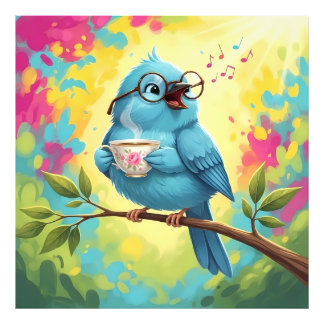 Foto   Cute Singing Blue Bird Photo Enlargement