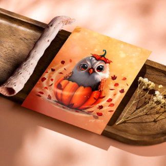 Foto Cute Wildlife Of An Owl's Echo: Autumn's Guardian 