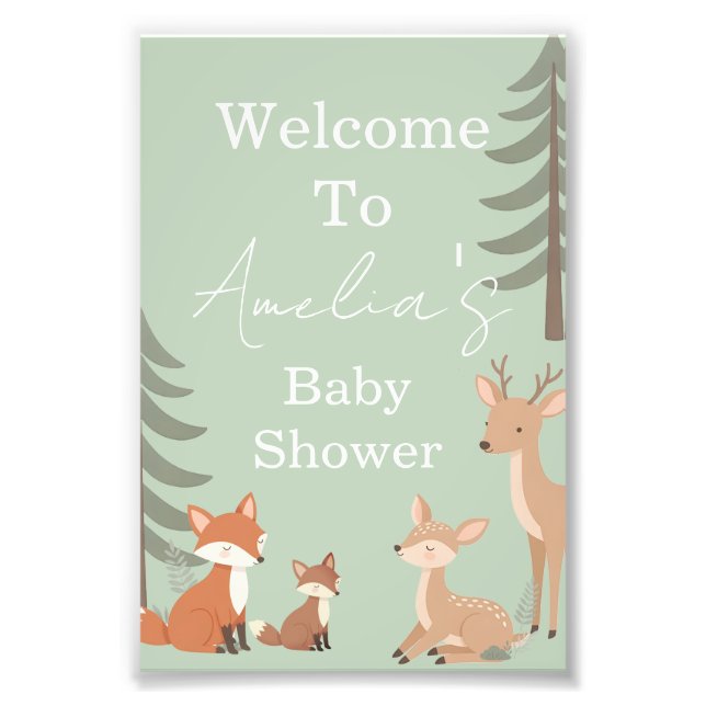 Foto Cute Woodland Animal Baby Shower Welcome Sign (Frente)