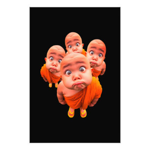 Foto Cute Young Monk Minimalista Túnica Naranja