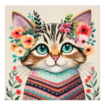 Cuto Cat Floral acuarela