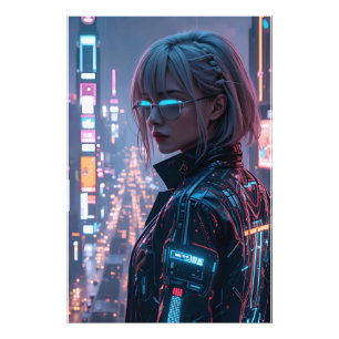 Foto Cyberpunk Cityscape Poster Futurista Hembra Hacke
