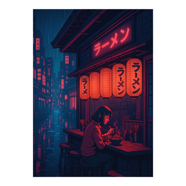 Foto Cyberpunk Ramen Night Poster – Neon Japanese Citys (Frente)
