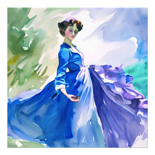 Foto Dama en vestido azul - Pintura al acuarela