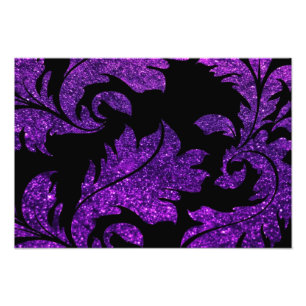 Foto Damasco floral, brillo Purpurina - Negro morado