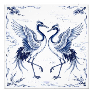 Foto Danza de grullas Estilo Imari japonés azul y blanc