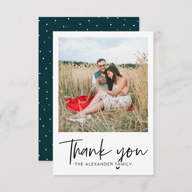 Foto de agradecimiento con puntos modernos en azul (Anverso / Reverso)