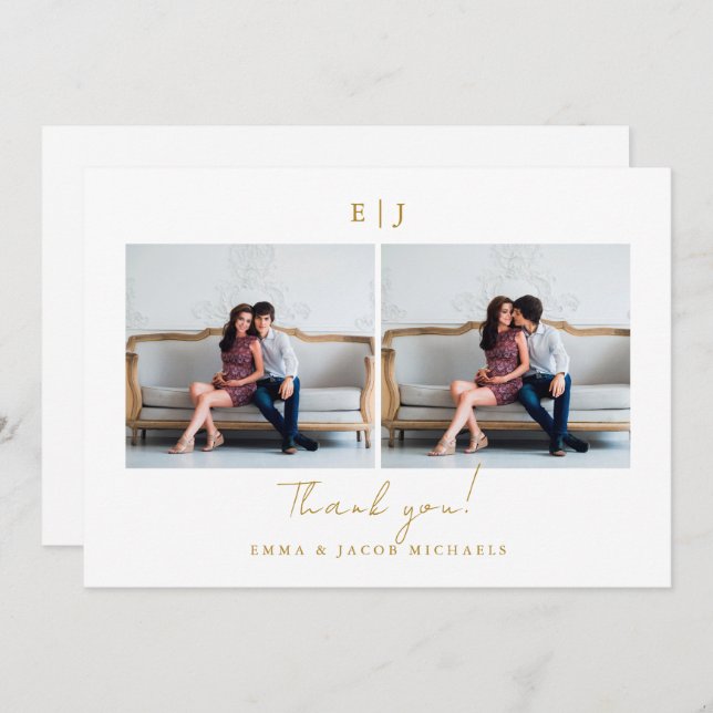 Foto de agradecimiento de boda con monograma en do (Anverso / Reverso)