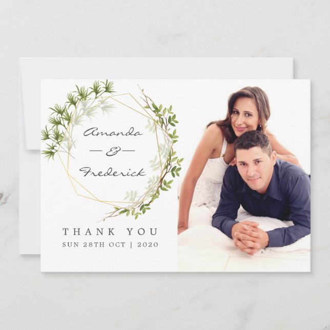 Foto de agradecimiento de boda geométrica con vege (Anverso)