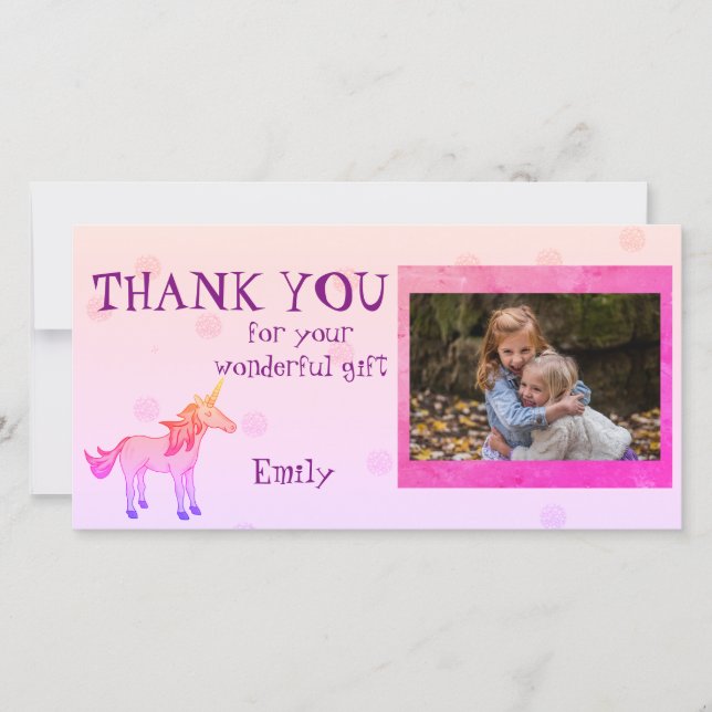 Foto de agradecimiento personalizada de unicornio (Anverso)