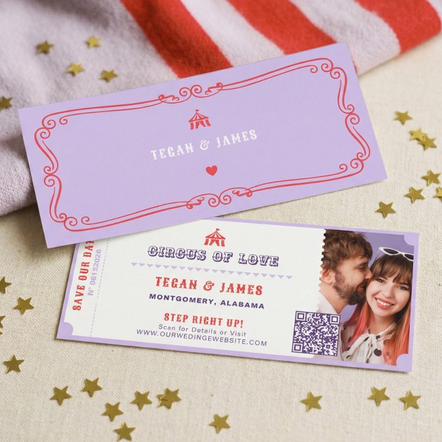 Foto de anuncio de bodas en parque de diversiones  (Carnival Circus Amusement Park Save The Date Photo Invitation)