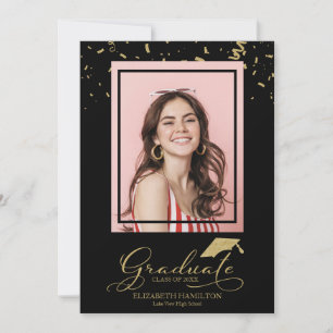 Foto de anuncio de graduación con confeti dorado p