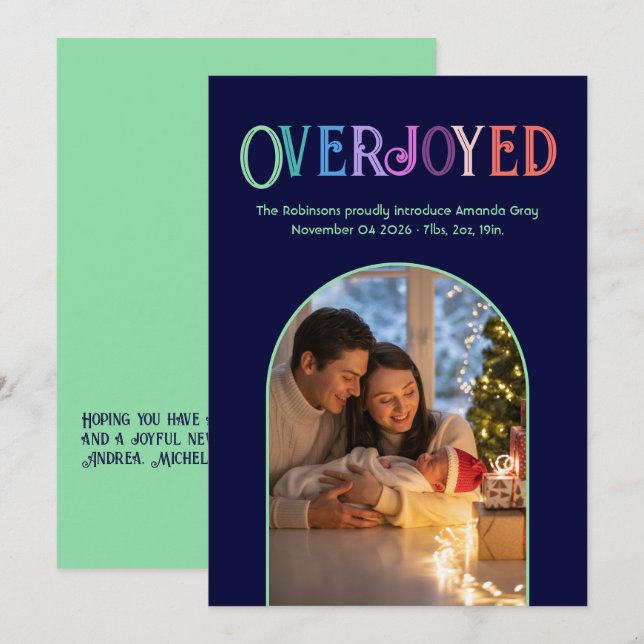 Foto de anuncio de nacimiento de bebé de navidad r (Anverso / Reverso)