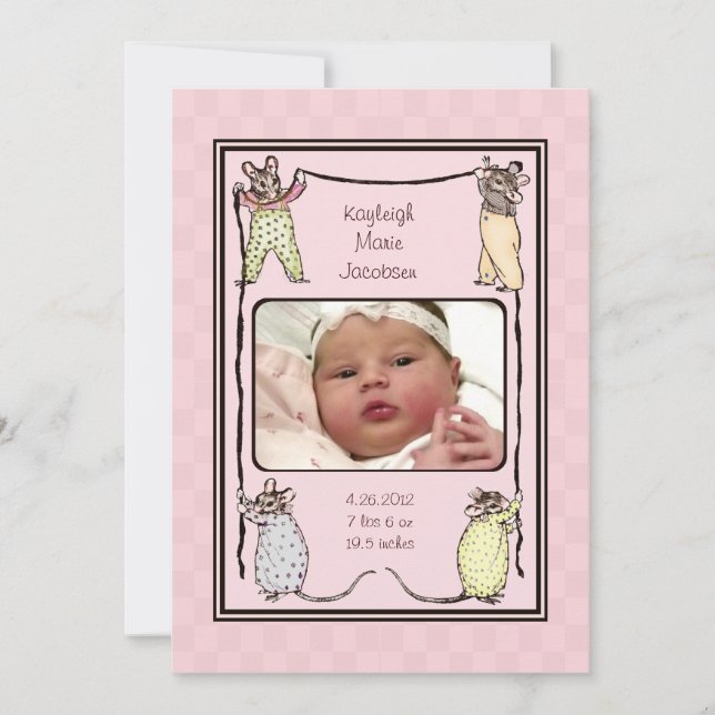 Foto de anuncio de nacimiento de bebé de ratón ven (Anverso)