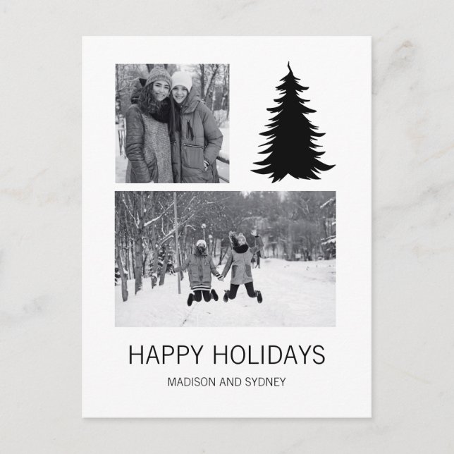 Foto de árbol de Navidad blanco y negro (Anverso)