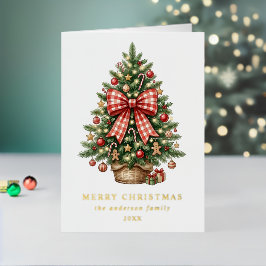 Foto de árbol de Navidad con lazo de gingham rojo