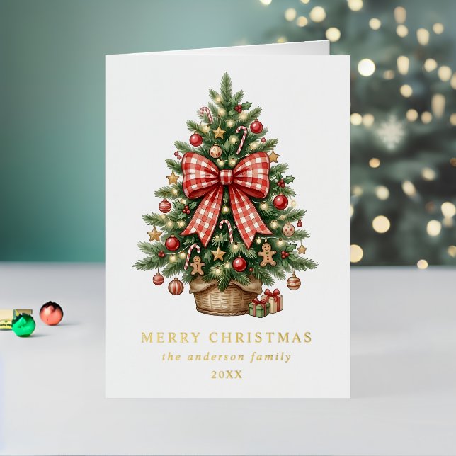 Foto de árbol de Navidad con lazo de gingham rojo  (Vacaciones in situ 2)