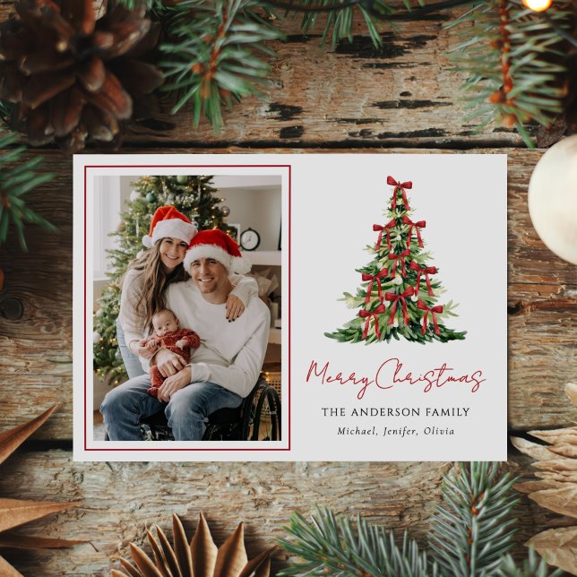 Foto de árbol de Navidad con lazo rojo acuarela (Subido por el creador)