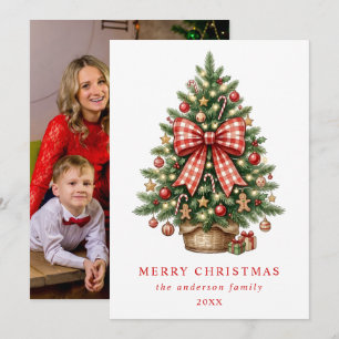 Foto de árbol de Navidad en acuarela con lazo de g