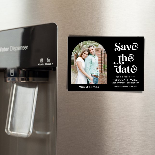 Foto de Arch Boda Blanca Negra Salva la Fecha (Arch Photo Black White Wedding Save the Date Magnet)