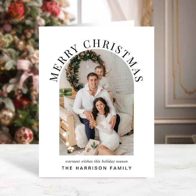 Foto de Arco Elegante Feliz Navidad Fiesta (Share the love and warmth of the season with an elegant arch photo Christmas card)
