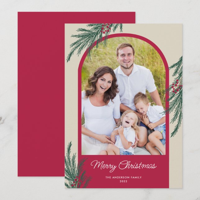 Foto de arco greenery de invierno Feliz Navidad (Anverso / Reverso)